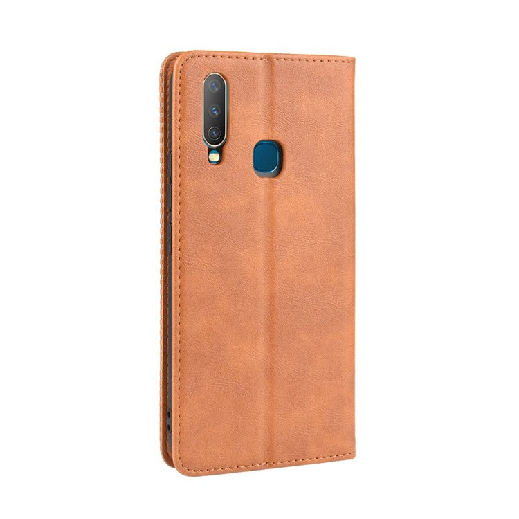 Vintage Style Leather Wallet Stand Phone Case for Vivo Y17/Y15/Y3 - Brown