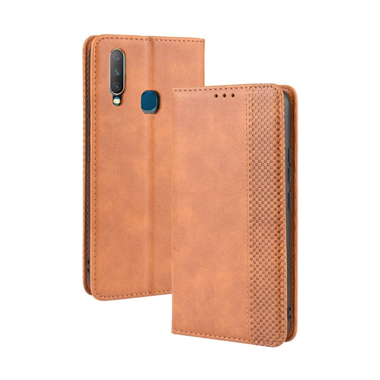 Vintage Style Leather Wallet Stand Phone Case for Vivo Y17/Y15/Y3 - Brown
