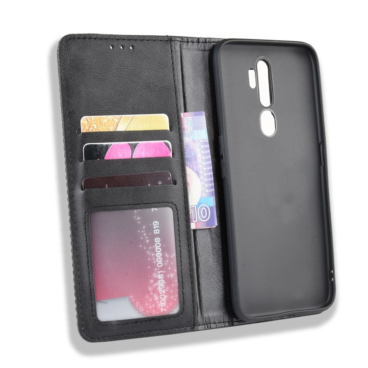 Retro Style PU Leather Stand Wallet Case for OPPO A9 2020/A5 2020/A11/A11X - Black