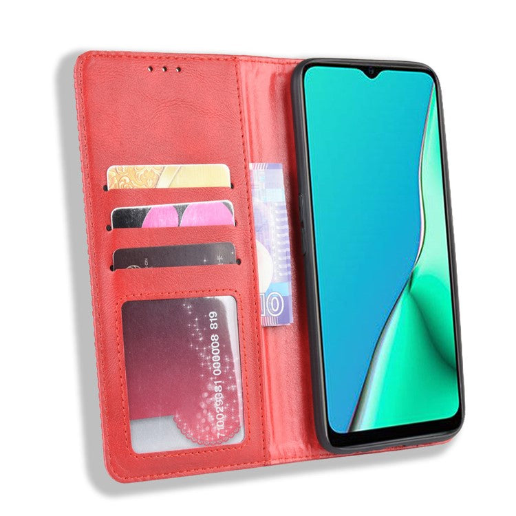 Retro Style PU Leather Stand Wallet Case for OPPO A9 2020/A5 2020/A11/A11X - Red