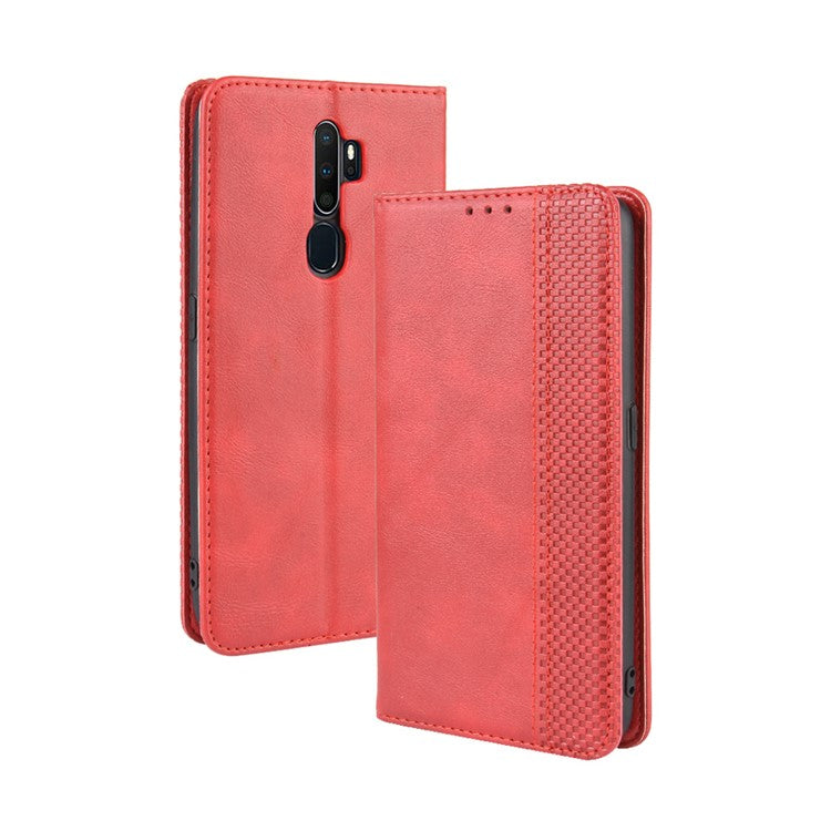 Retro Style PU Leather Stand Wallet Case for OPPO A9 2020/A5 2020/A11/A11X - Red