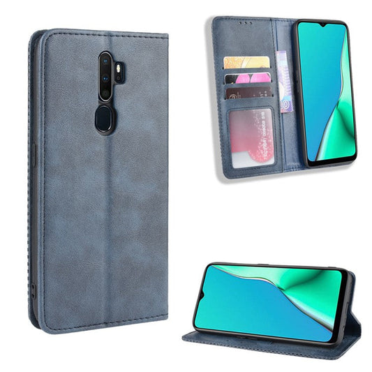 Retro Style PU Leather Stand Wallet Case for OPPO A9 2020/A5 2020/A11/A11X - Blue