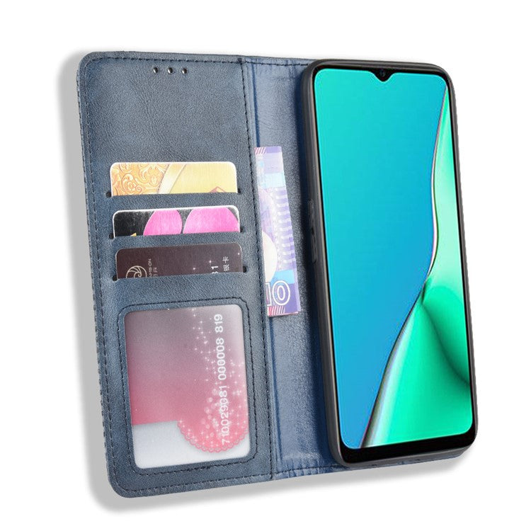 Retro Style PU Leather Stand Wallet Case for OPPO A9 2020/A5 2020/A11/A11X - Blue