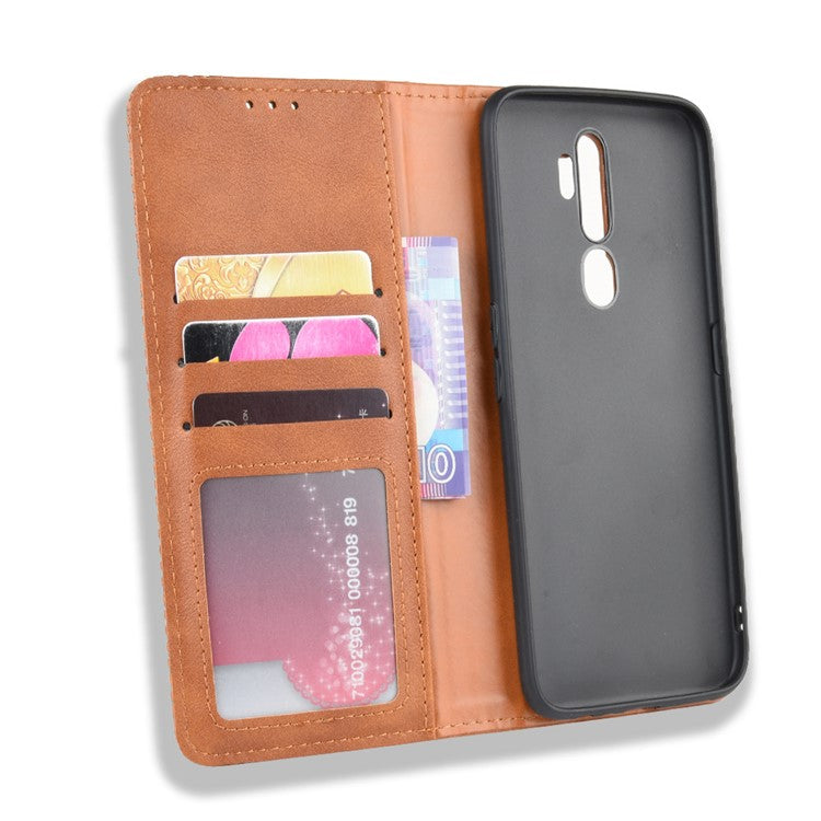 Retro Style PU Leather Stand Wallet Case for OPPO A9 2020/A5 2020/A11/A11X - Brown