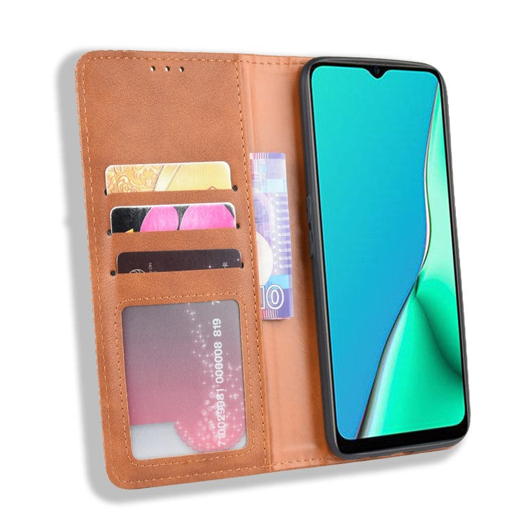 Retro Style PU Leather Stand Wallet Case for OPPO A9 2020/A5 2020/A11/A11X - Brown
