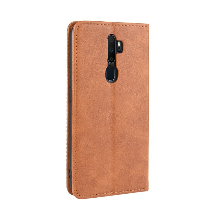 Retro Style PU Leather Stand Wallet Case for OPPO A9 2020/A5 2020/A11/A11X - Brown