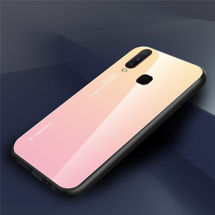 Gradient Color Tempered Glass + PC + TPU Combo Case for Vivo Y17 - Yellow/Pink