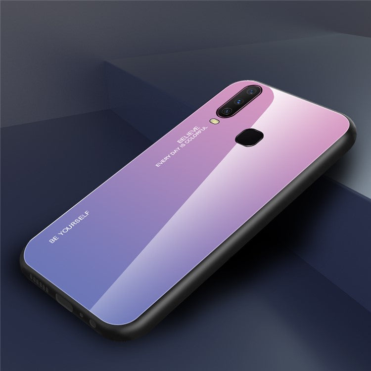 Gradient Color Tempered Glass + PC + TPU Combo Case for Vivo Y17 - Pink/Light Purple