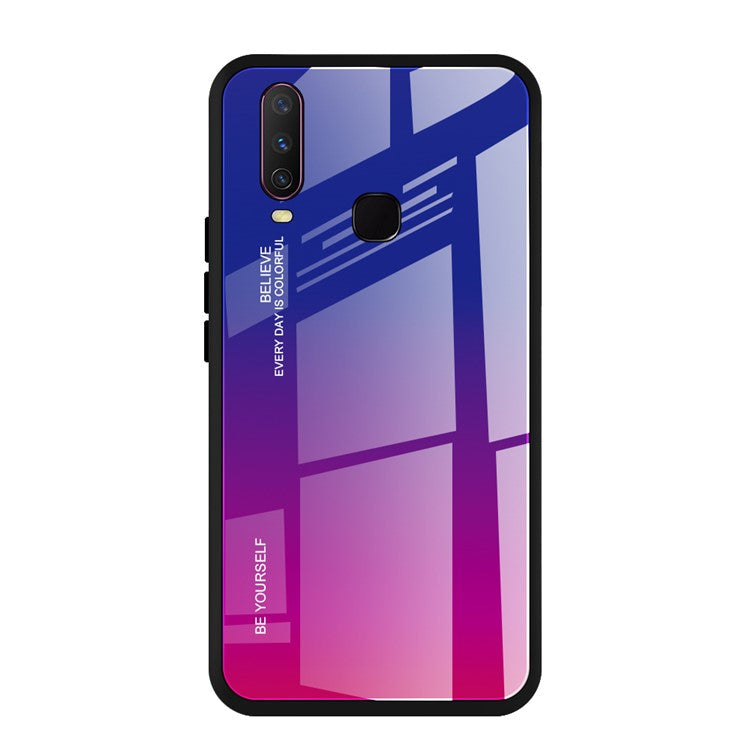 Gradient Color Tempered Glass + PC + TPU Combo Case for Vivo Y17 - Blue/Rose