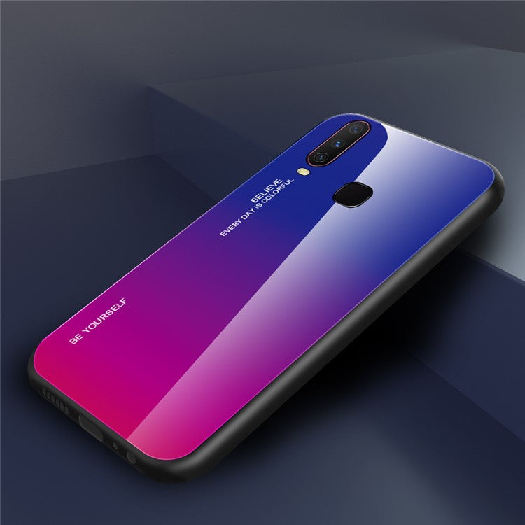 Gradient Color Tempered Glass + PC + TPU Combo Case for Vivo Y17 - Blue/Rose