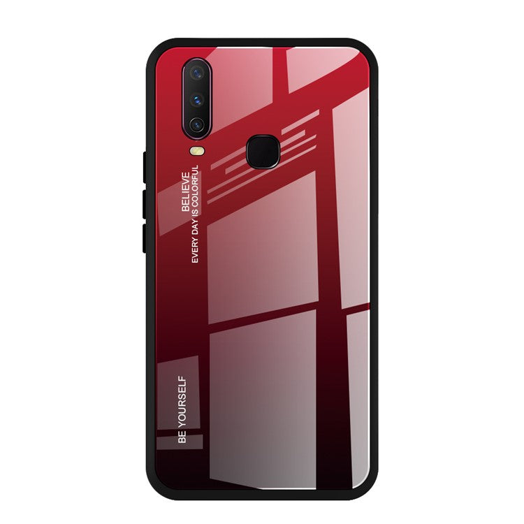 Gradient Color Tempered Glass + PC + TPU Combo Case for Vivo Y17 - Red/Black