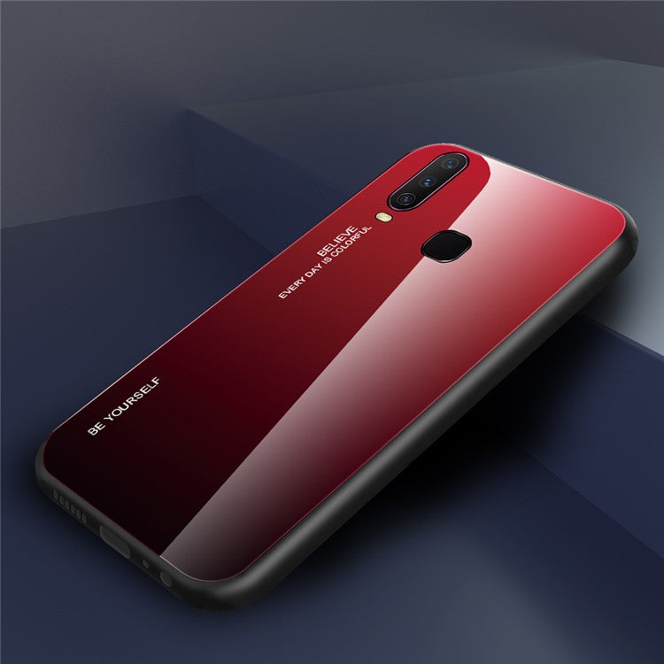Gradient Color Tempered Glass + PC + TPU Combo Case for Vivo Y17 - Red/Black