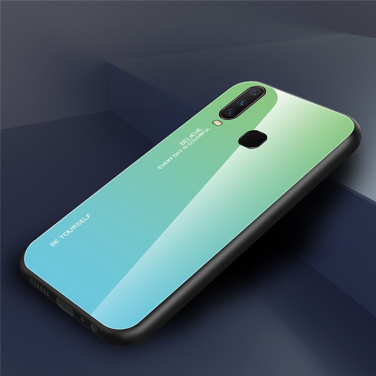 Gradient Color Tempered Glass + PC + TPU Combo Case for Vivo Y17 - Cyan/Blue