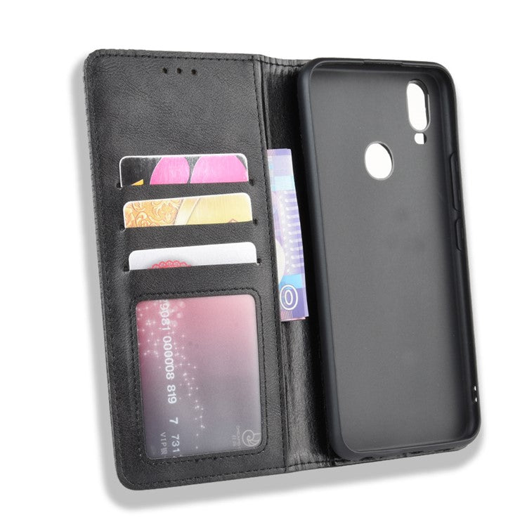 Vintage Style Leather Wallet Stand Case for vivo Y11 (2019) - Black