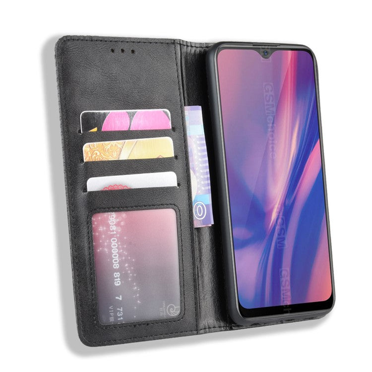 Vintage Style Leather Wallet Stand Case for vivo Y11 (2019) - Black