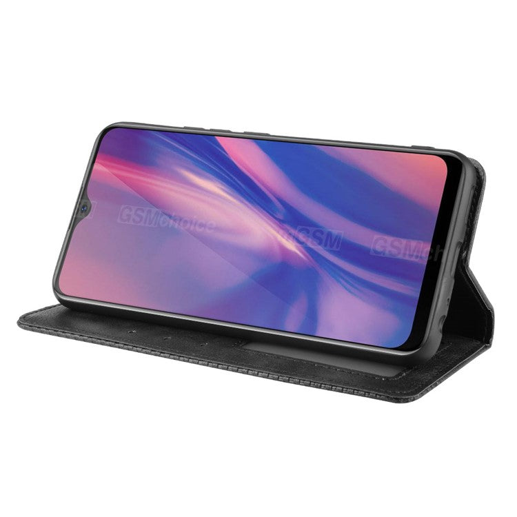 Vintage Style Leather Wallet Stand Case for vivo Y11 (2019) - Black