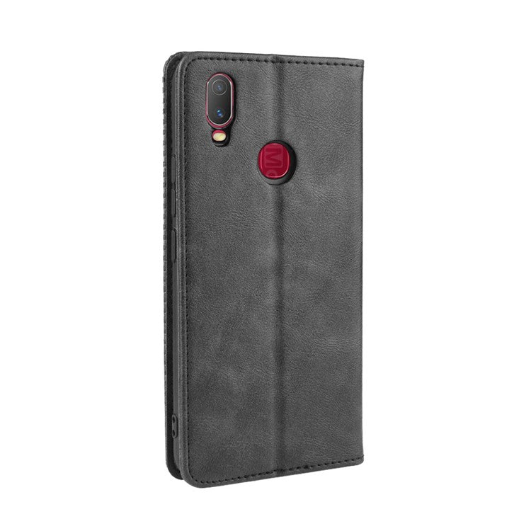 Vintage Style Leather Wallet Stand Case for vivo Y11 (2019) - Black