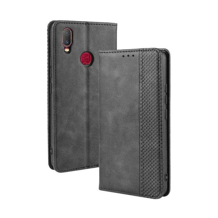 Vintage Style Leather Wallet Stand Case for vivo Y11 (2019) - Black