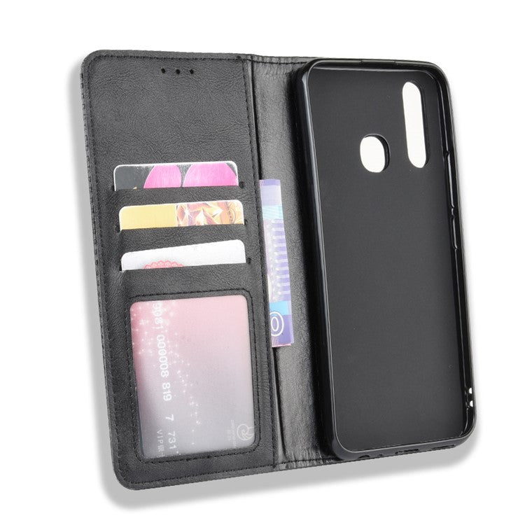 Vintage Style Leather Wallet Case for Vivo Y19/Y5S/U3/U20 - Black
