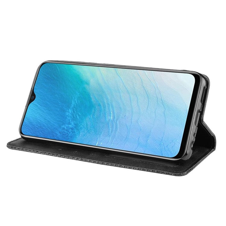 Vintage Style Leather Wallet Case for Vivo Y19/Y5S/U3/U20 - Black