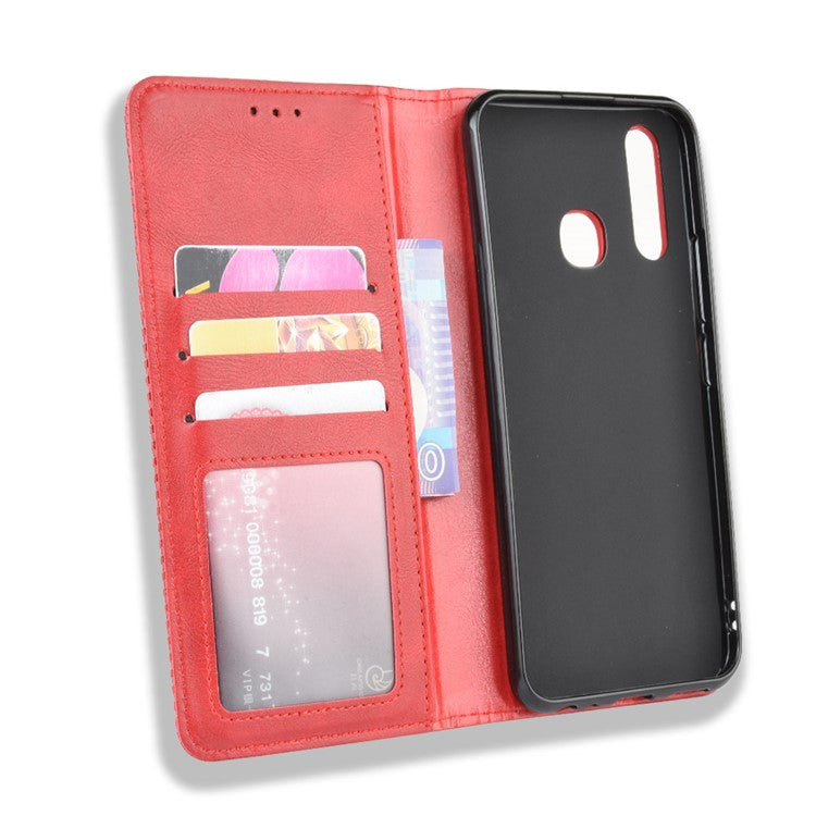 Vintage Style Leather Wallet Case for Vivo Y19/Y5S/U3/U20 - Red