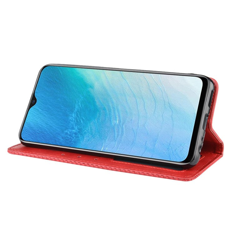 Vintage Style Leather Wallet Case for Vivo Y19/Y5S/U3/U20 - Red