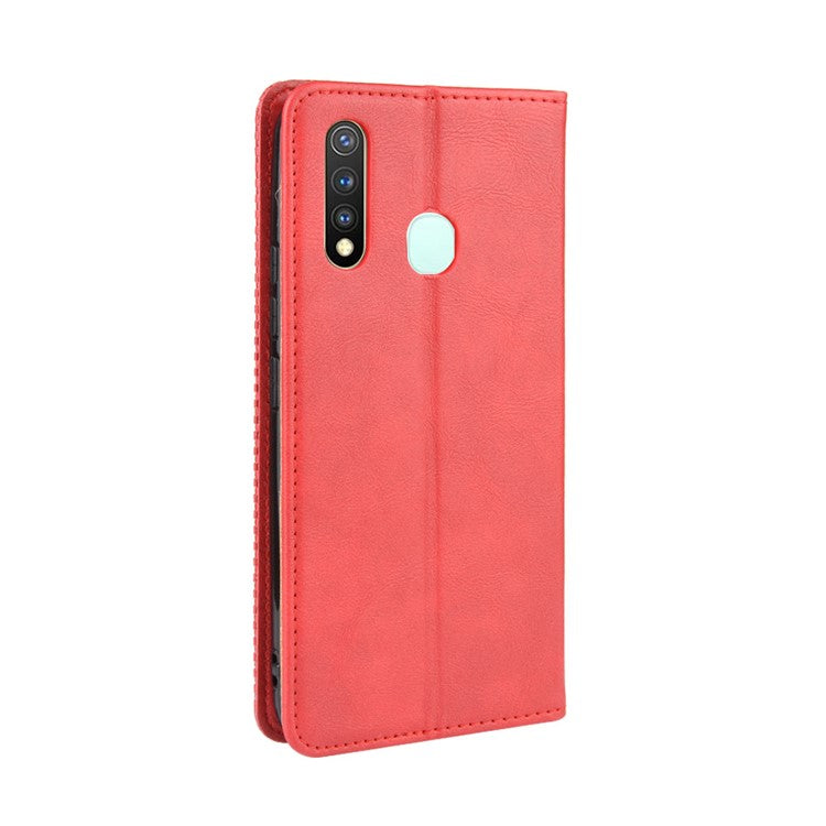 Vintage Style Leather Wallet Case for Vivo Y19/Y5S/U3/U20 - Red