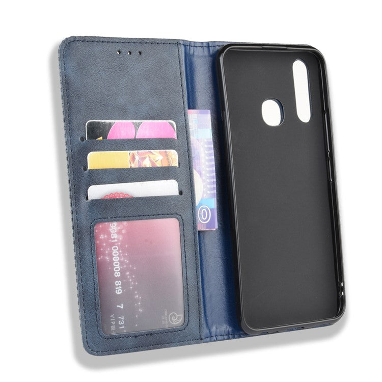 Vintage Style Leather Wallet Case for Vivo Y19/Y5S/U3/U20 - Blue