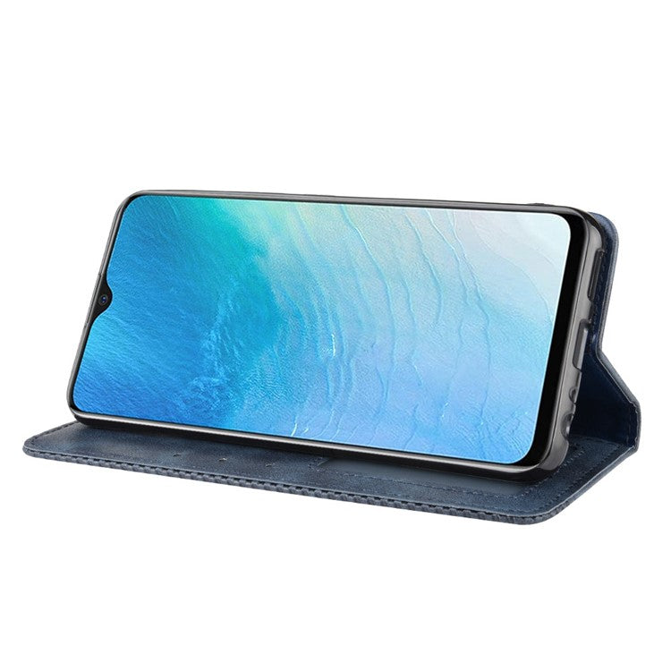 Vintage Style Leather Wallet Case for Vivo Y19/Y5S/U3/U20 - Blue