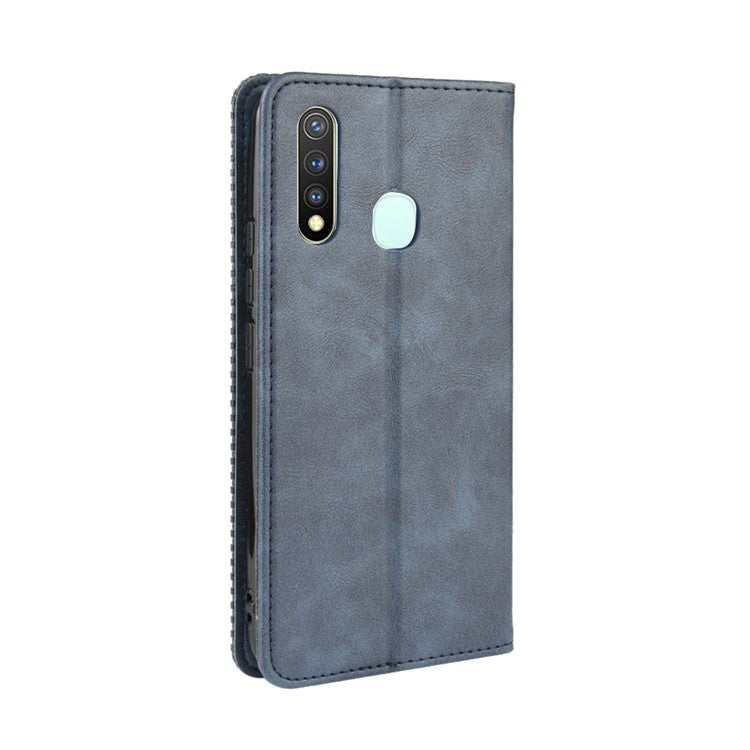 Vintage Style Leather Wallet Case for Vivo Y19/Y5S/U3/U20 - Blue