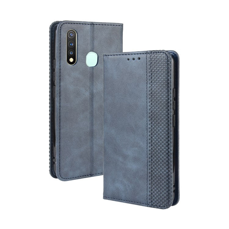 Vintage Style Leather Wallet Case for Vivo Y19/Y5S/U3/U20 - Blue