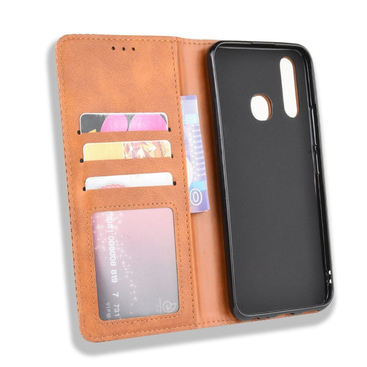 Vintage Style Leather Wallet Case for Vivo Y19/Y5S/U3/U20 - Brown