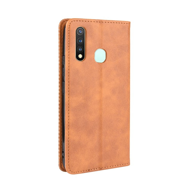 Vintage Style Leather Wallet Case for Vivo Y19/Y5S/U3/U20 - Brown