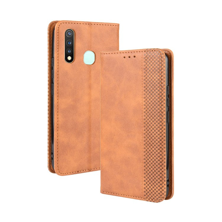 Vintage Style Leather Wallet Case for Vivo Y19/Y5S/U3/U20 - Brown