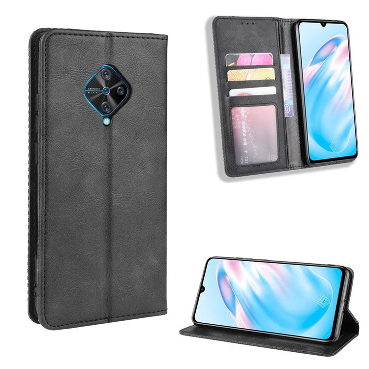 Vintage Style Leather Wallet Cell Phone Cover for vivo V17 (Russia Version)/S1 Pro - Black
