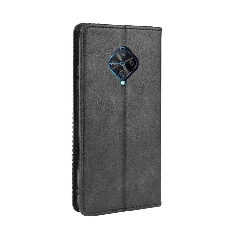 Vintage Style Leather Wallet Cell Phone Cover for vivo V17 (Russia Version)/S1 Pro - Black