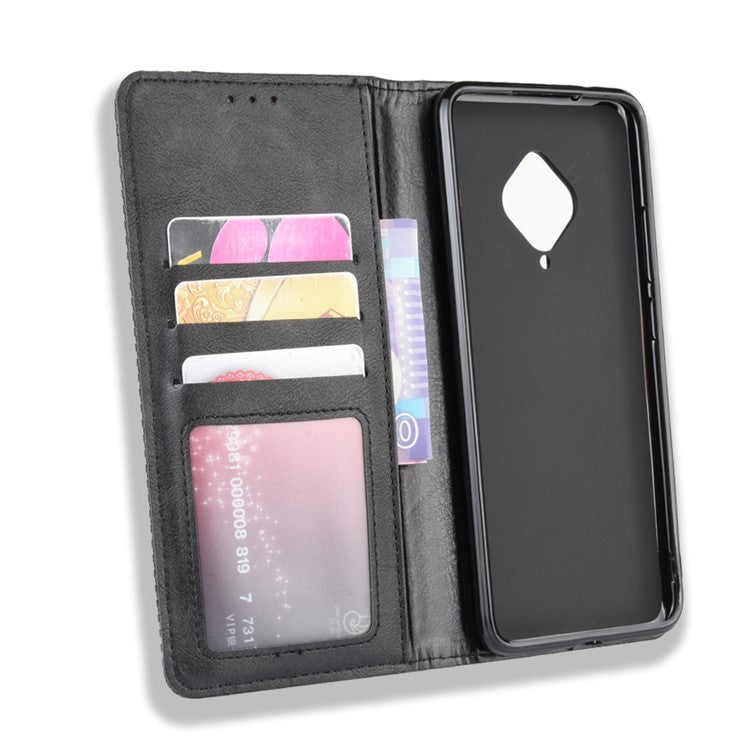 Vintage Style Leather Wallet Cell Phone Cover for vivo V17 (Russia Version)/S1 Pro - Black