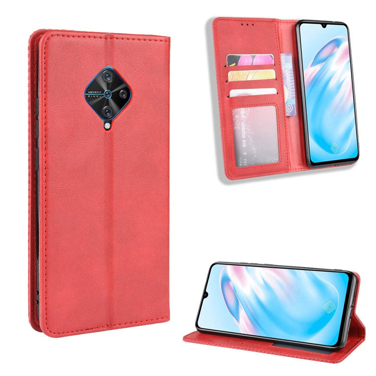 Vintage Style Leather Wallet Cell Phone Cover for vivo V17 (Russia Version)/S1 Pro - Red