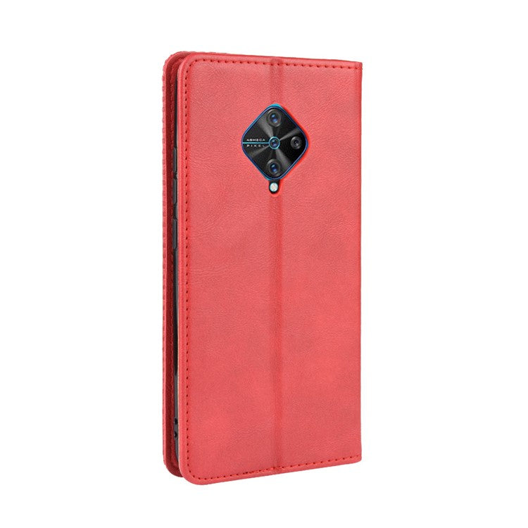 Vintage Style Leather Wallet Cell Phone Cover for vivo V17 (Russia Version)/S1 Pro - Red