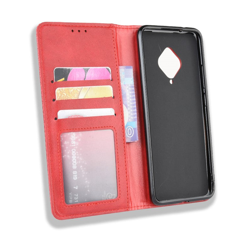 Vintage Style Leather Wallet Cell Phone Cover for vivo V17 (Russia Version)/S1 Pro - Red