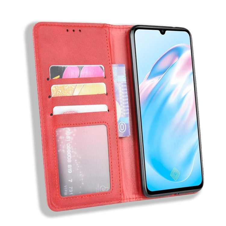 Vintage Style Leather Wallet Cell Phone Cover for vivo V17 (Russia Version)/S1 Pro - Red
