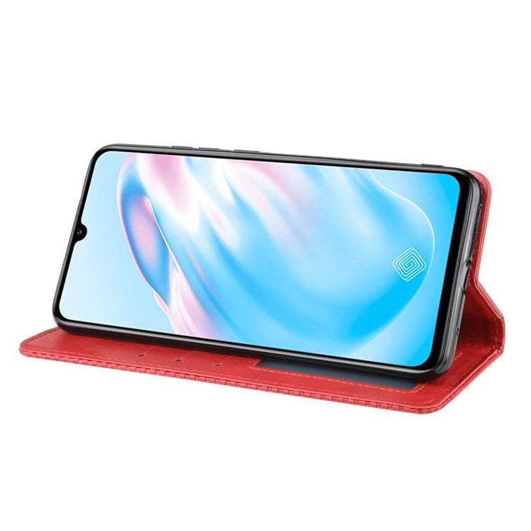 Vintage Style Leather Wallet Cell Phone Cover for vivo V17 (Russia Version)/S1 Pro - Red