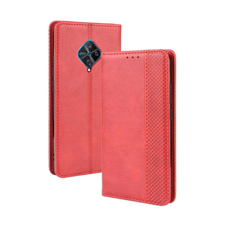Vintage Style Leather Wallet Cell Phone Cover for vivo V17 (Russia Version)/S1 Pro - Red