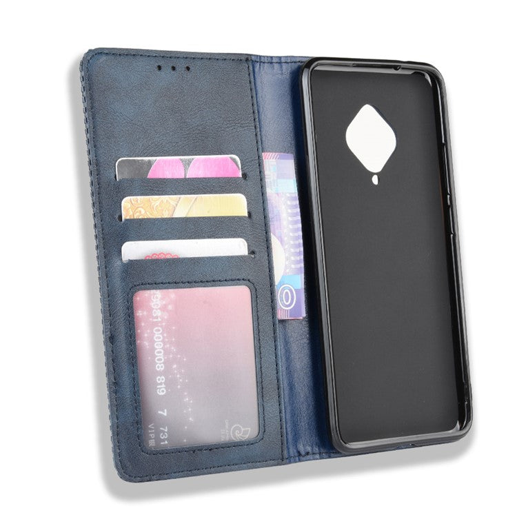 Vintage Style Leather Wallet Cell Phone Cover for vivo V17 (Russia Version)/S1 Pro - Blue