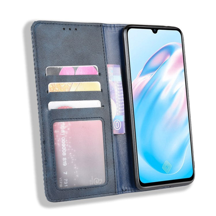 Vintage Style Leather Wallet Cell Phone Cover for vivo V17 (Russia Version)/S1 Pro - Blue