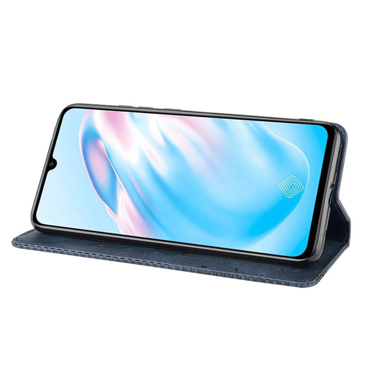 Vintage Style Leather Wallet Cell Phone Cover for vivo V17 (Russia Version)/S1 Pro - Blue