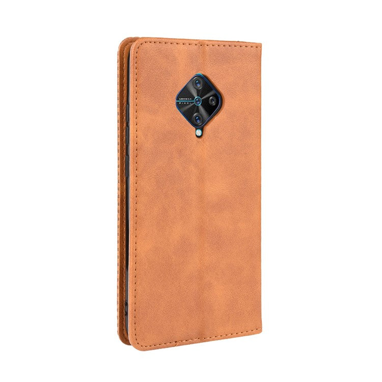 Vintage Style Leather Wallet Cell Phone Cover for vivo V17 (Russia Version)/S1 Pro - Brown
