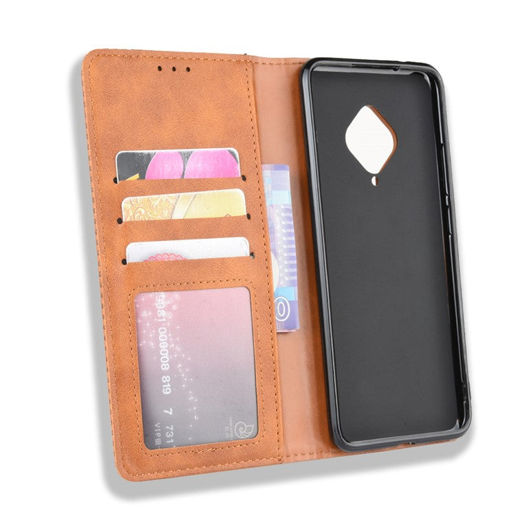 Vintage Style Leather Wallet Cell Phone Cover for vivo V17 (Russia Version)/S1 Pro - Brown