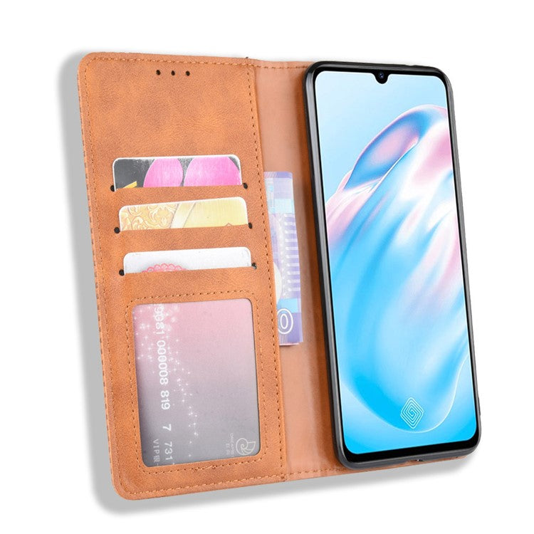 Vintage Style Leather Wallet Cell Phone Cover for vivo V17 (Russia Version)/S1 Pro - Brown