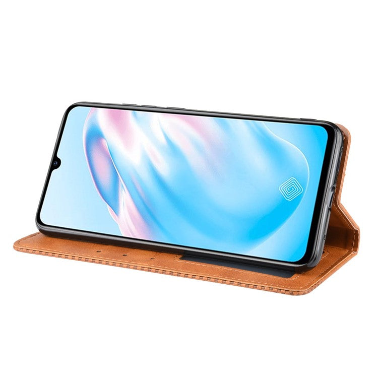 Vintage Style Leather Wallet Cell Phone Cover for vivo V17 (Russia Version)/S1 Pro - Brown